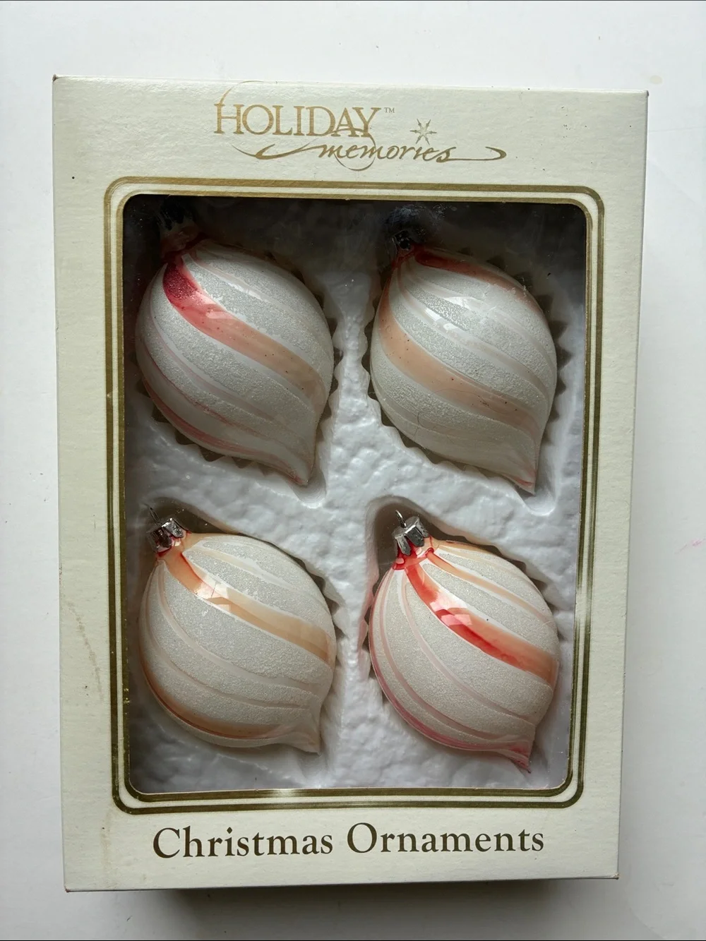 VTG Commodore Rare Creamsicle Swirl Glass Christmas Ornaments Set of 4